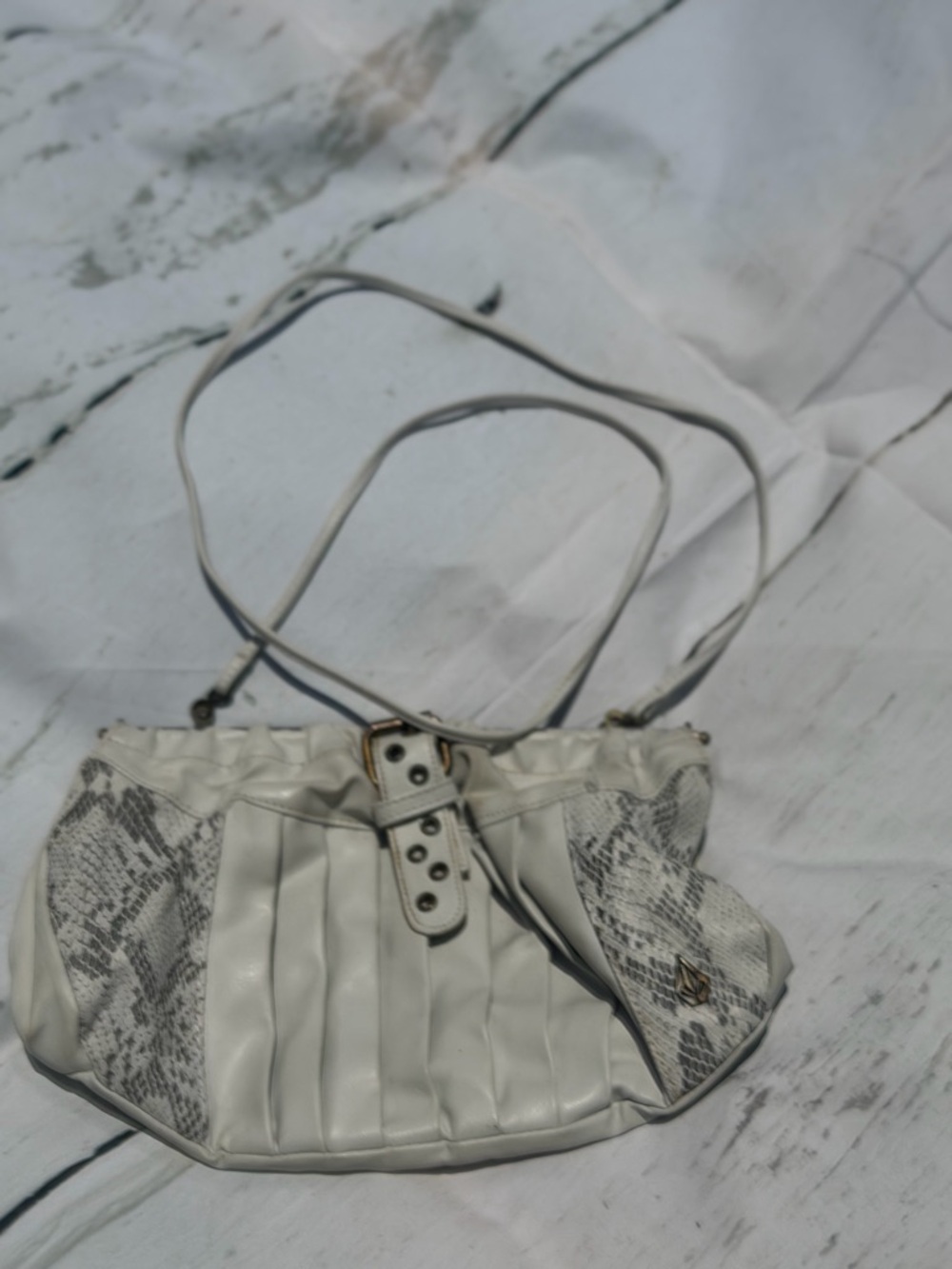 Volcom Cream Shoulder Bag with Snakeskin Accents